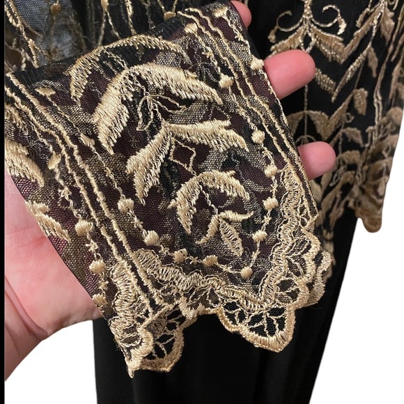 Vtg 90s Cachet Gold Embroidered Lace Black Chiffon Midi Dress - Picture 10 of 13